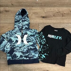 Kids Hurley Blue and Black Zip Jacket with L/S shirt Sz 3T 3-4